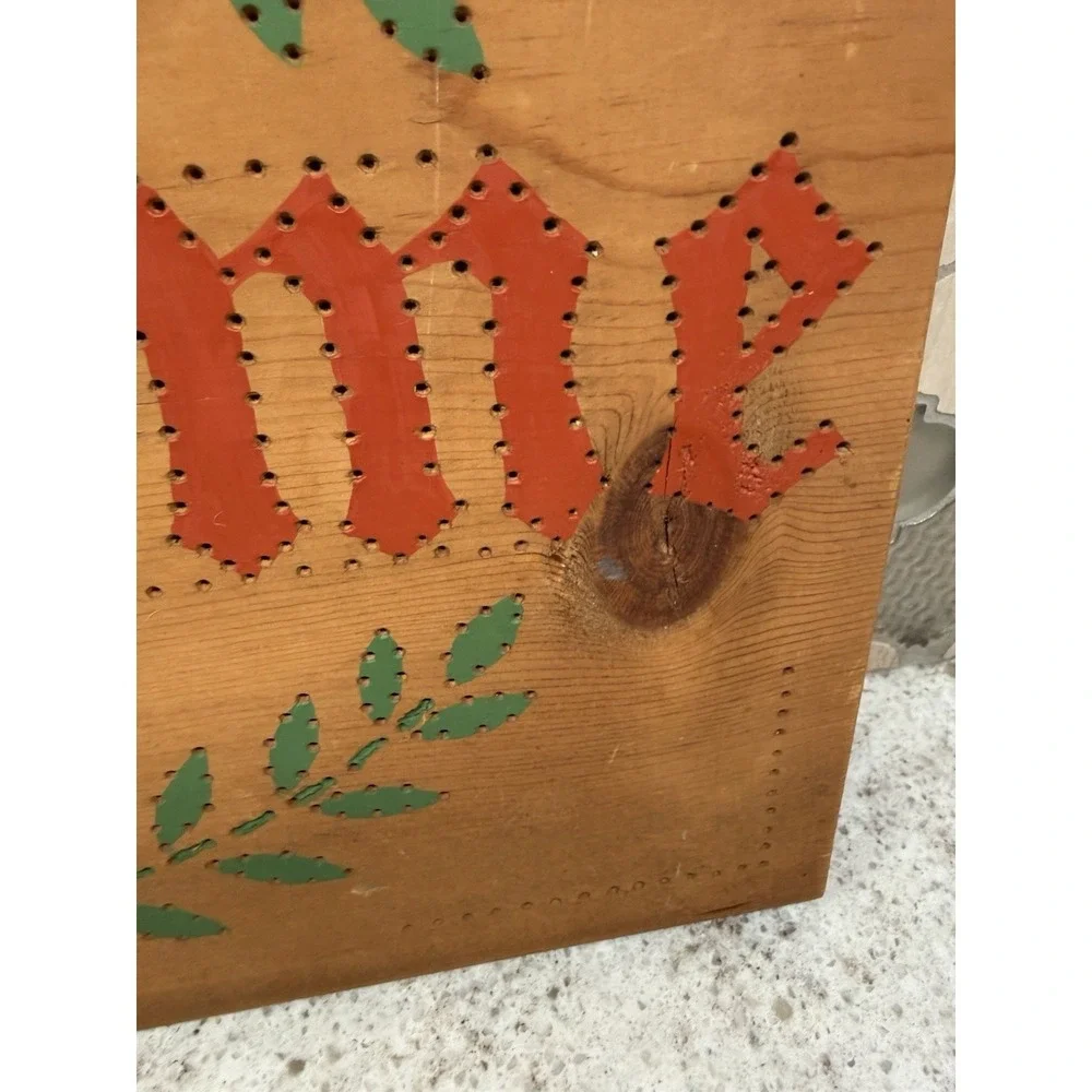 Vintage Welcome Wood Hang Sign Handmade Painted And Punched‎ Cottage Core Nice